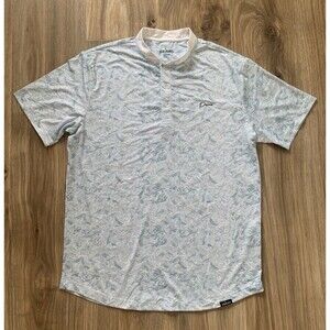 PRIMO Polo Shirt Mens L Blue White Waves Print Blade Collar Performance Golf